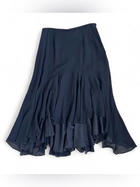 Simon Chang Navy High-Low Ruffle Skirt